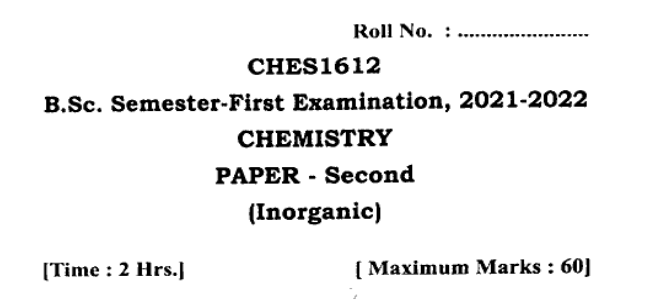 Chemistry Inorganic Ches question paper